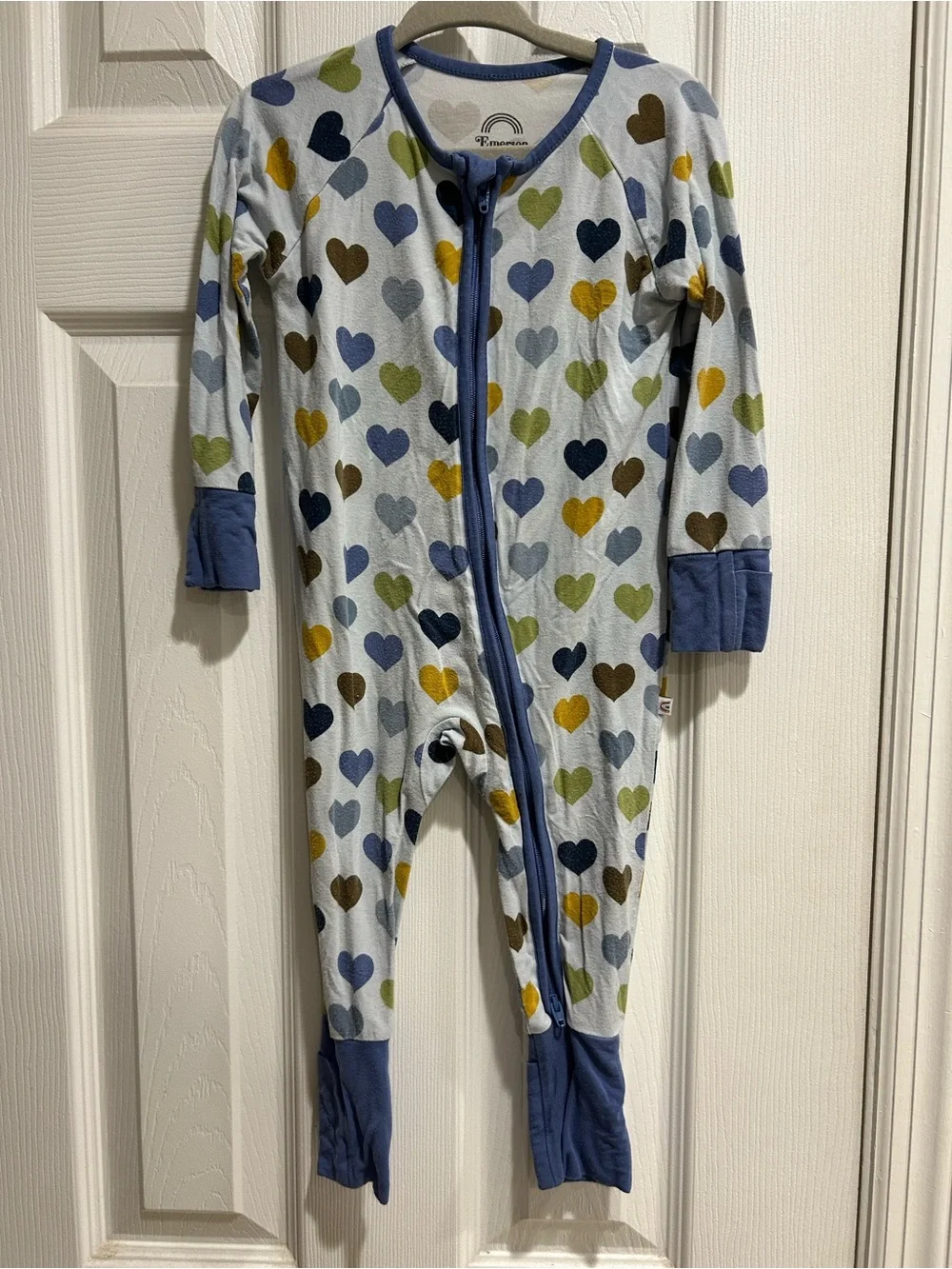 Emerson & Friends Blue Heart-Print Zipper Footie Pajamas